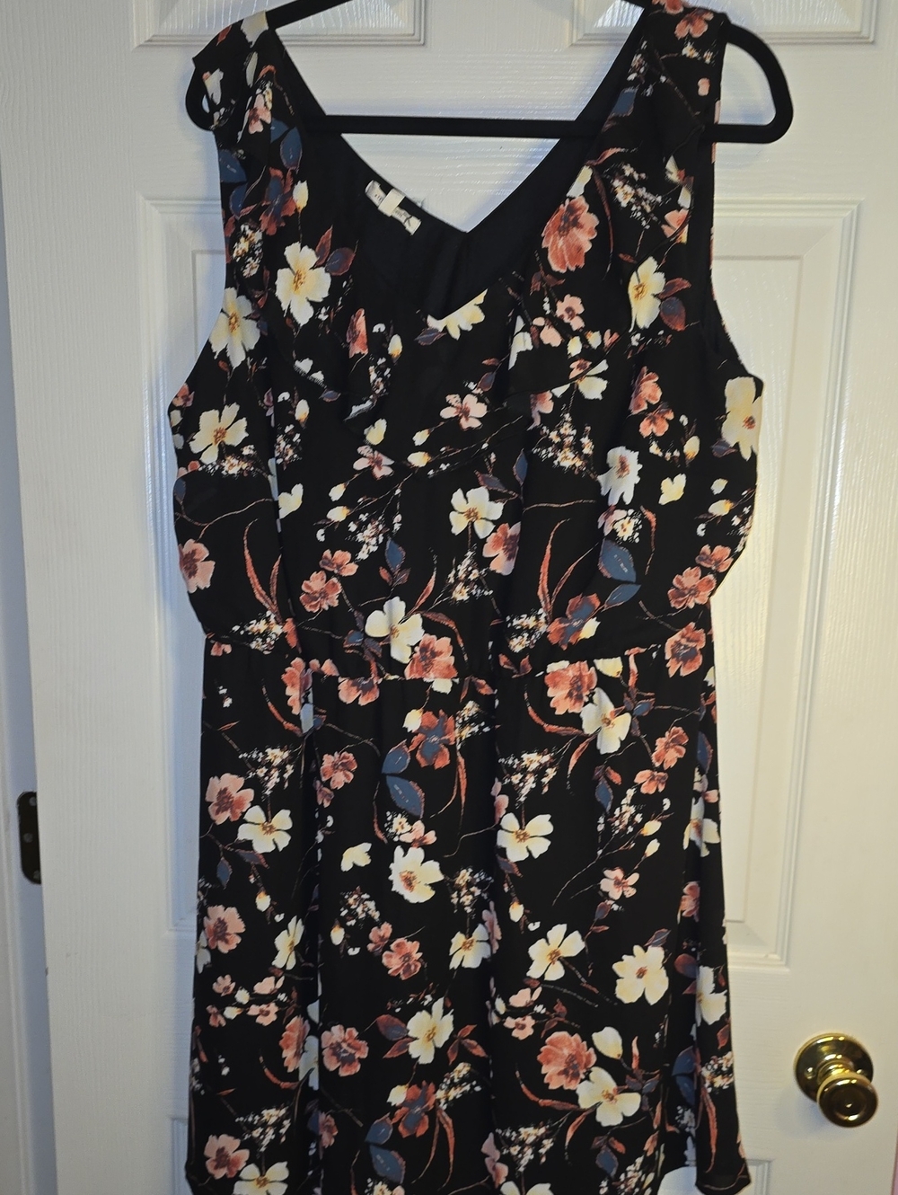 Maurices Black Floral Midi Dress with Cream, Pink and‎ Blue Flowers
